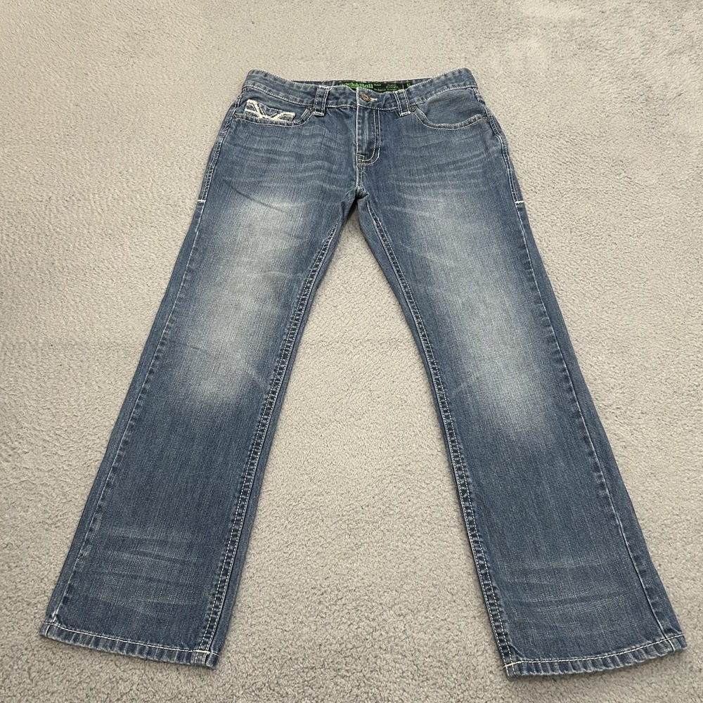 Rock Roll Denim Jeans Mens 34x32 Blue Pistol Straight Medium Wash Cowboy Western